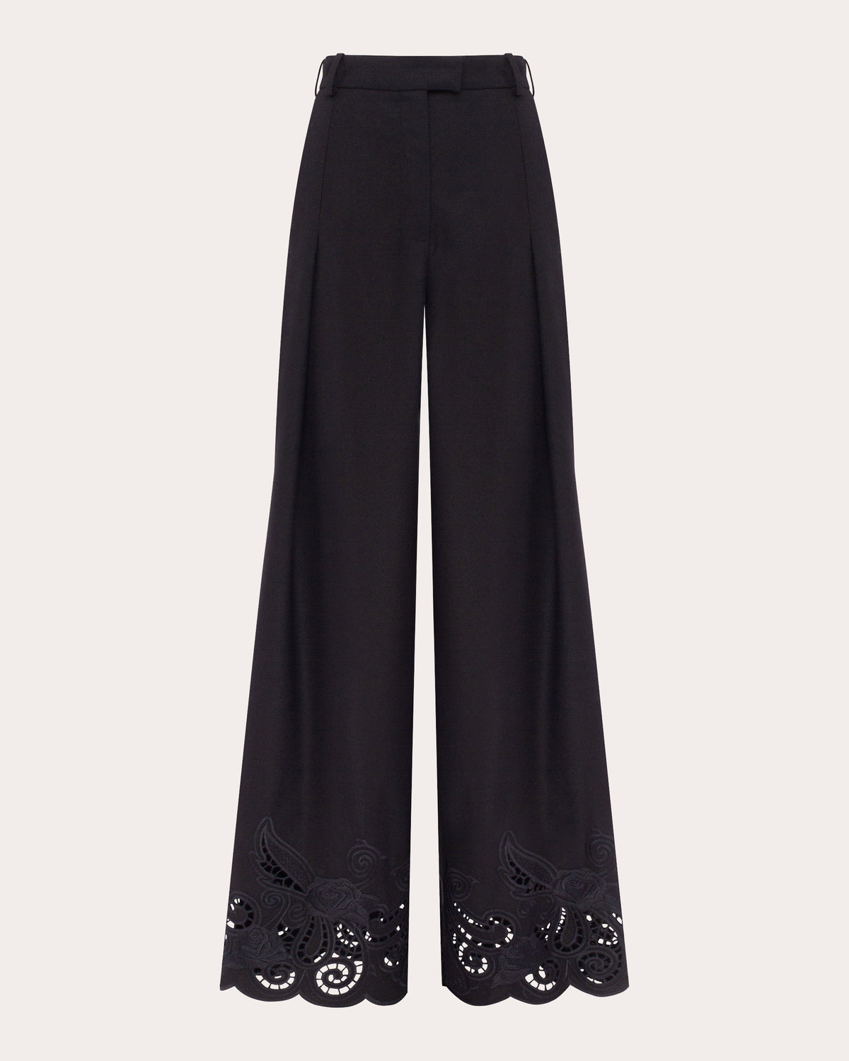 Black Rose Embroidered Cutwork Wide-Leg Pants