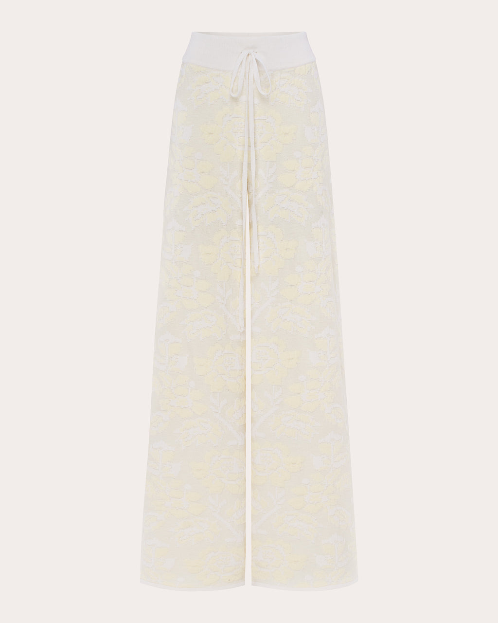 Pale Rose Jacquard Wool Wide-Leg Pants