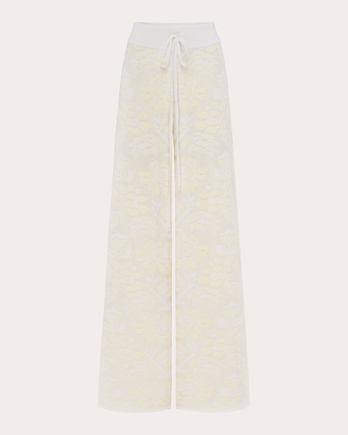 Pale Rose Jacquard Wool Wide-Leg Pants