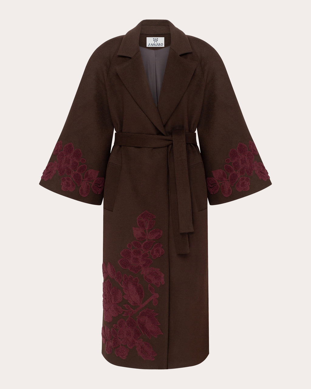 Ashen Rose Embroidered Wool Coat