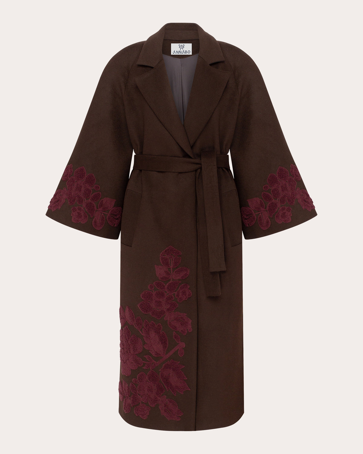 Ashen Rose Embroidered Wool Coat