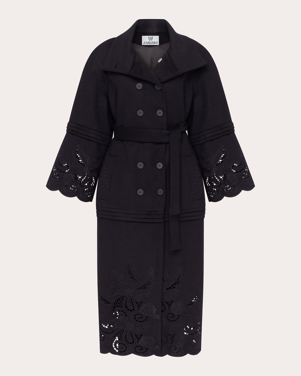 Rose Eclipse Embroidered Cutwork Wool Coat