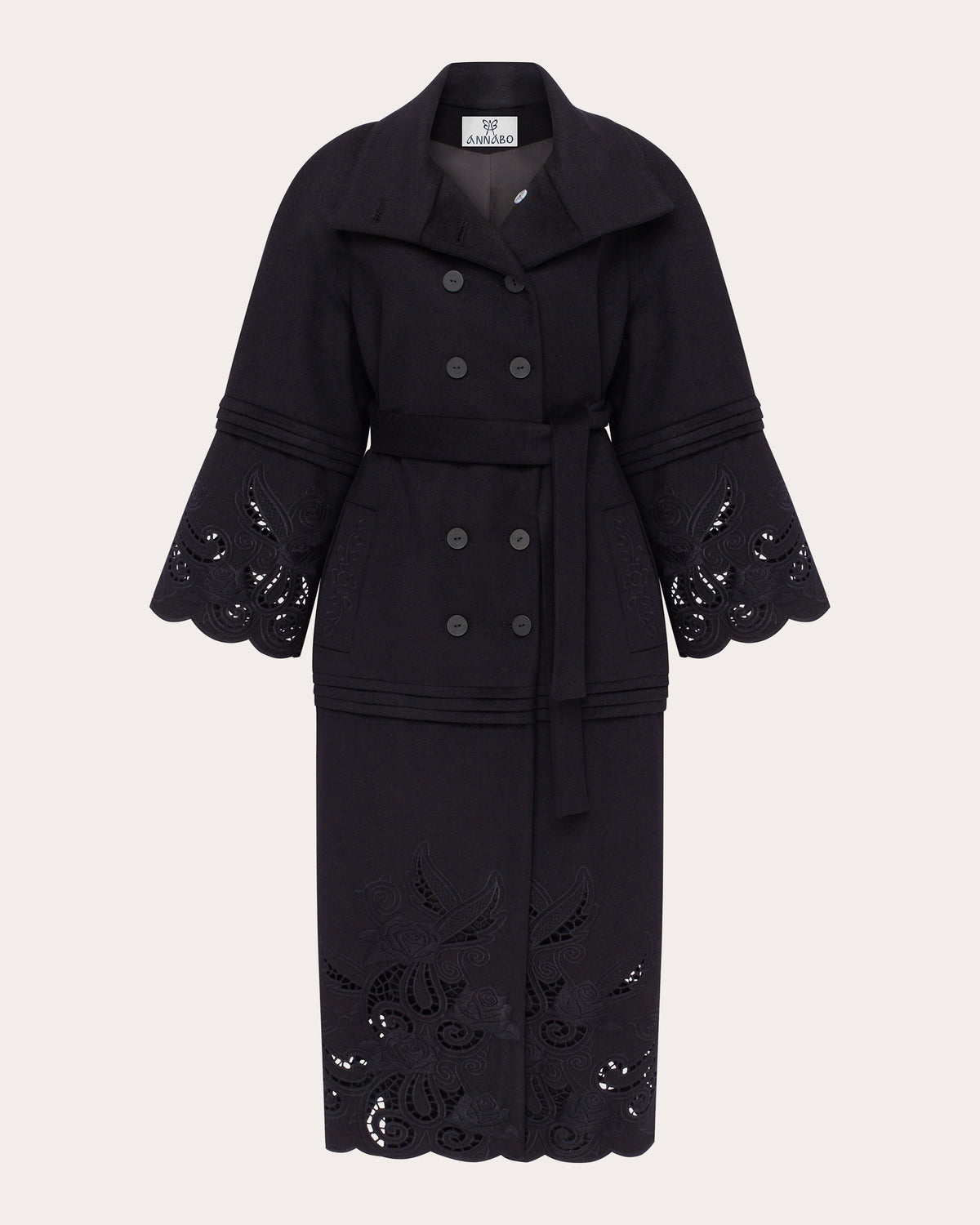 Rose Eclipse Embroidered Cutwork Wool Coat