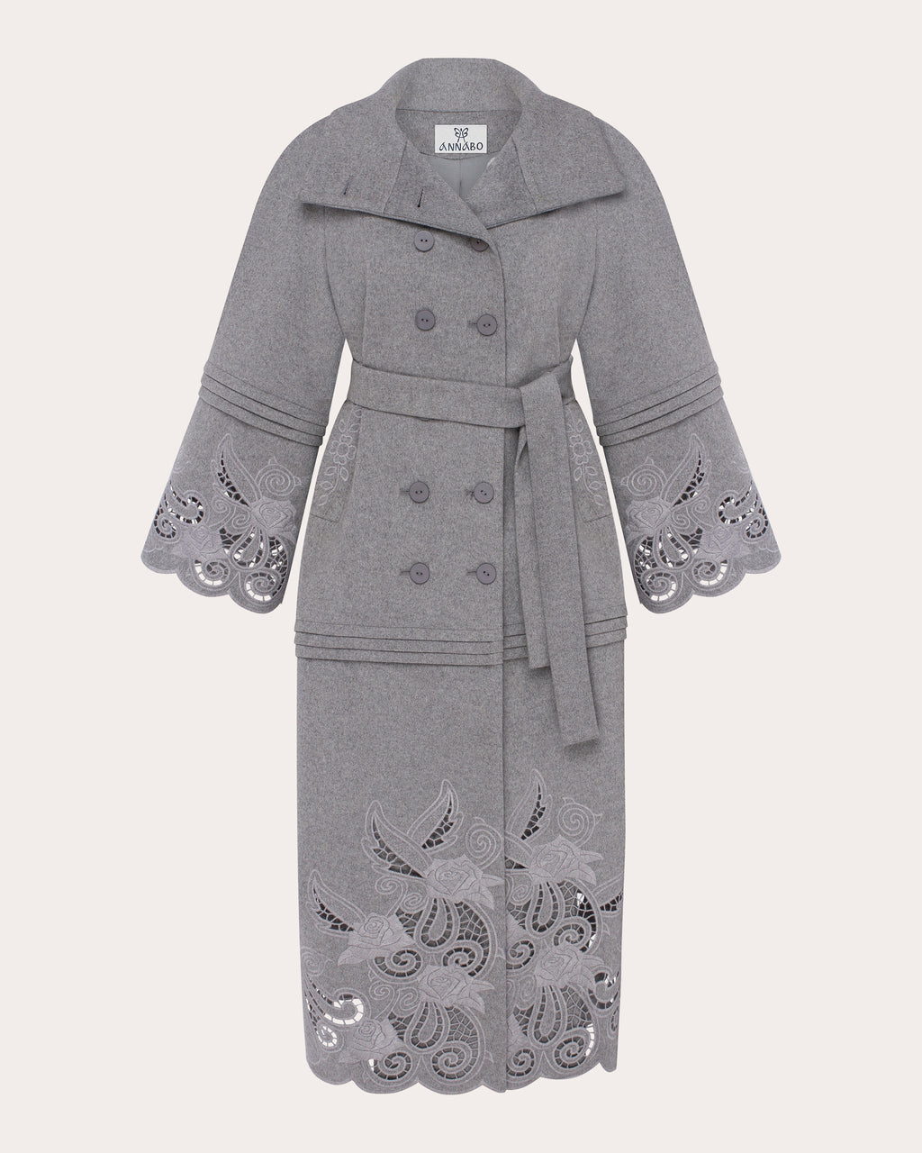 Rose Eclipse Embroidered Cutwork Wool Coat