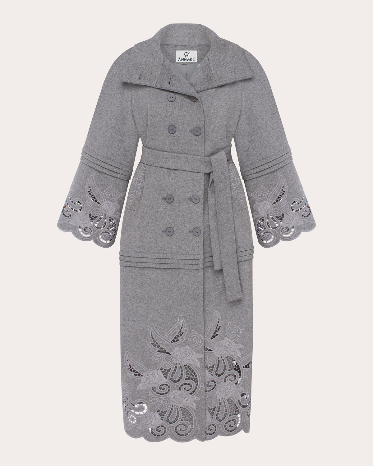 Rose Eclipse Embroidered Cutwork Wool Coat