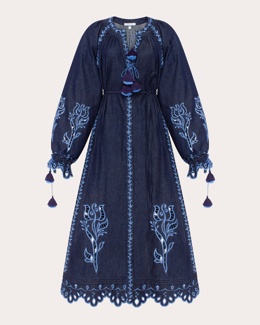 Midnight Rose Embroidered Cotton Maxi Dress