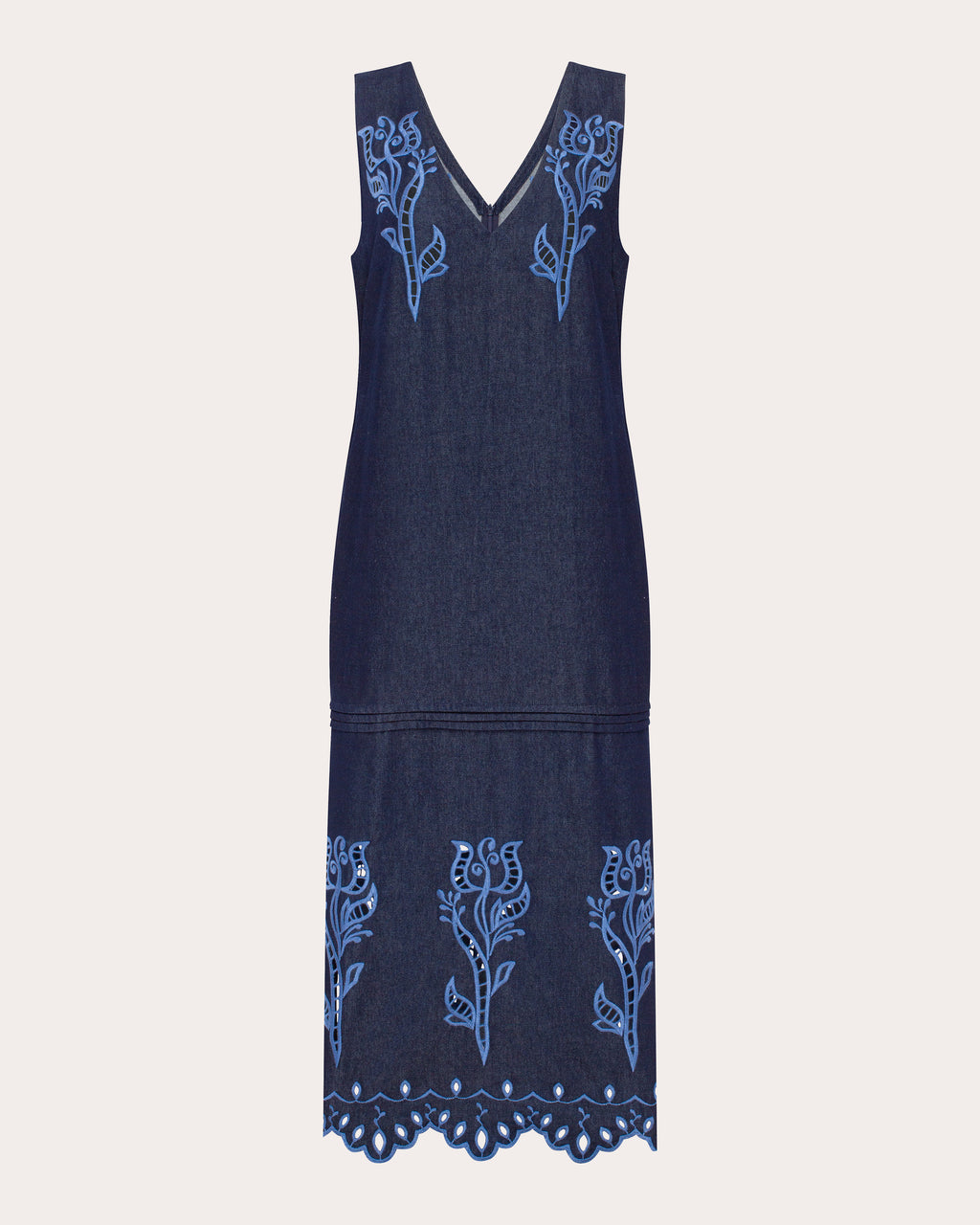 Midnight Rose Embroidered Denim Midi Dress