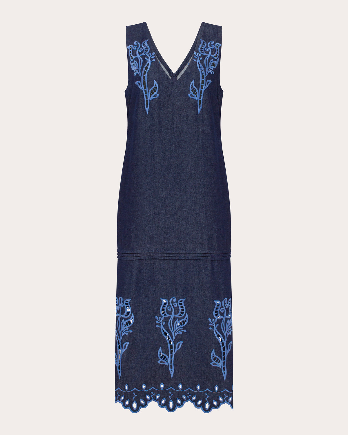 Midnight Rose Embroidered Denim Midi Dress