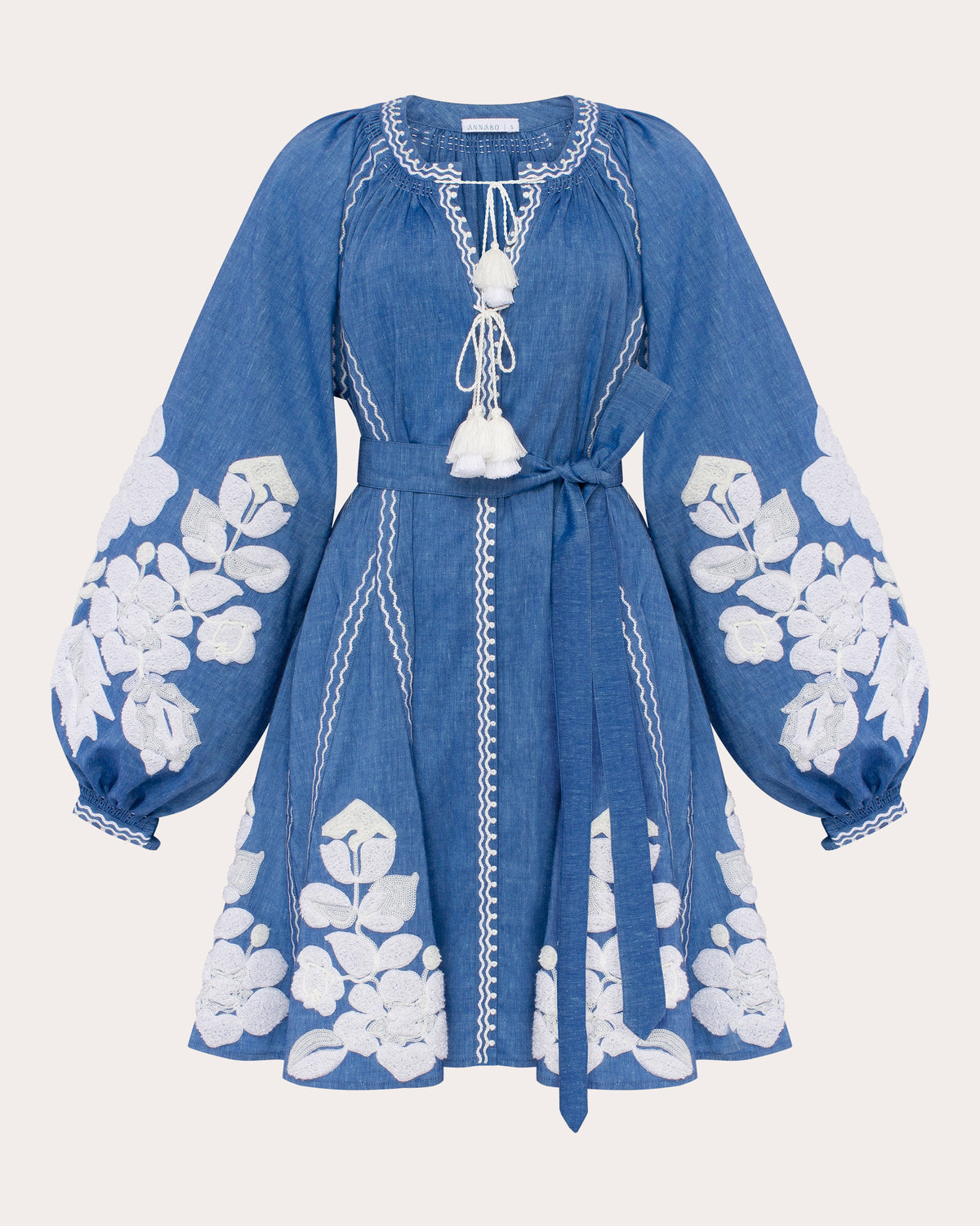 Harvest Sun Embroidered Linen Mini Dress