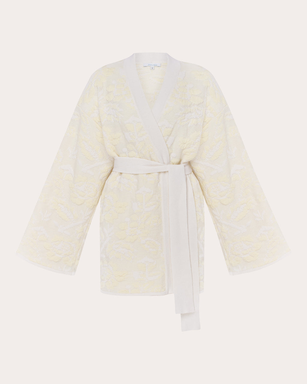 Pale Rose Jacquard Wool Belted Cardigan