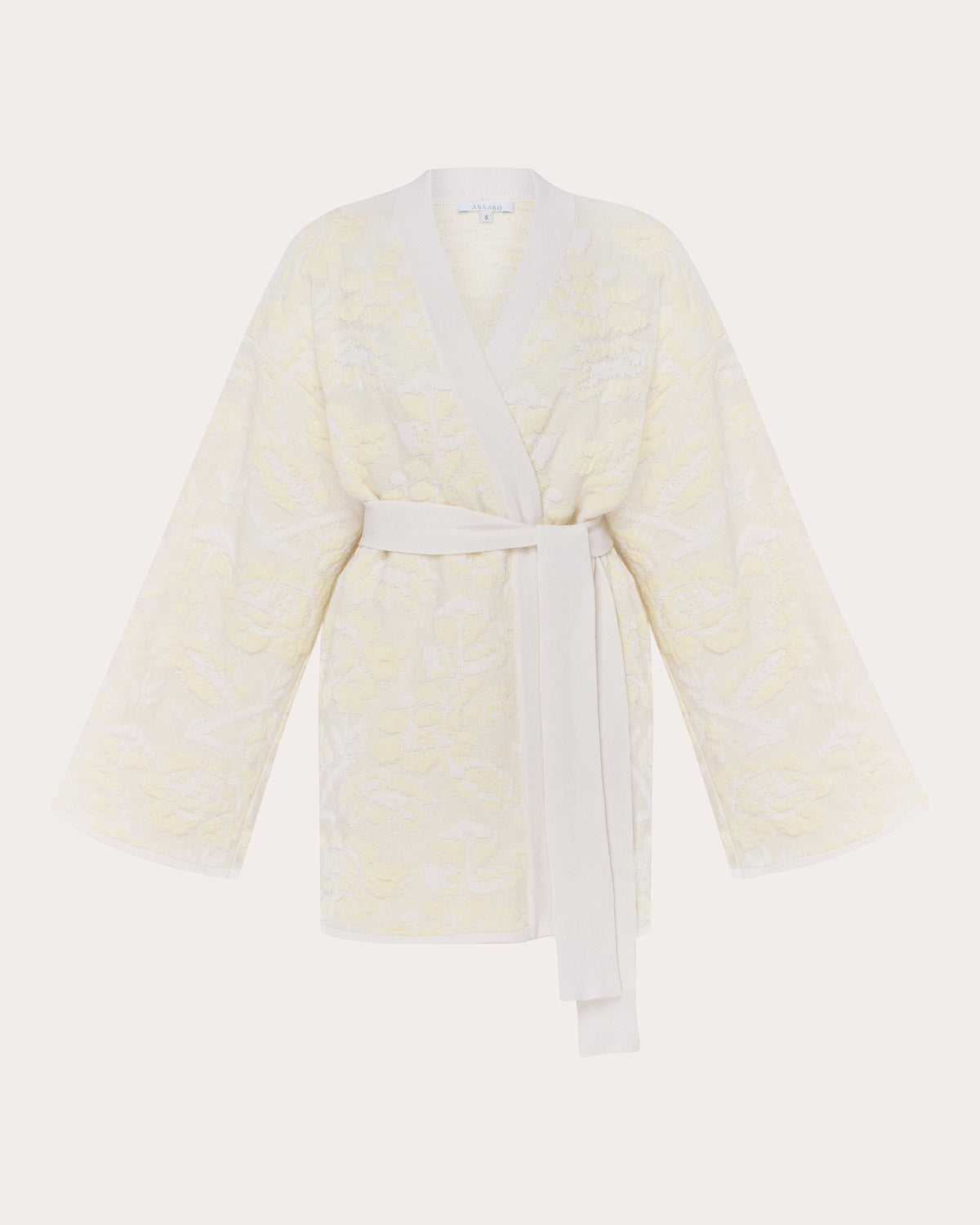 Pale Rose Jacquard Wool Belted Cardigan