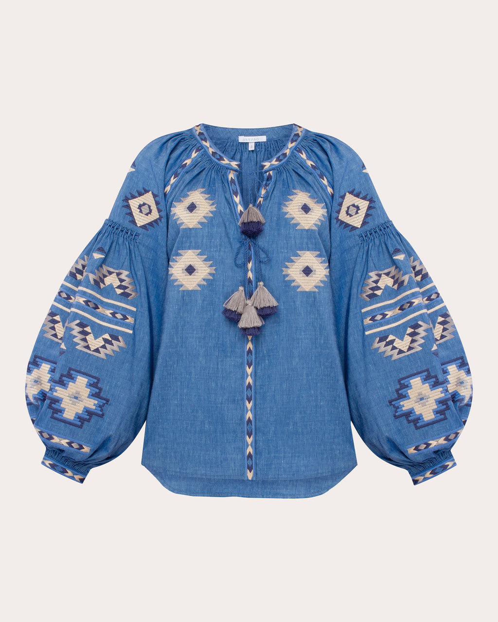 Rombé Geometric Embroidered Linen Blouse