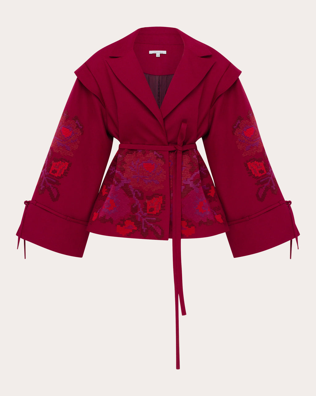 Pixel Rose Embroidered Wool Peplum Jacket