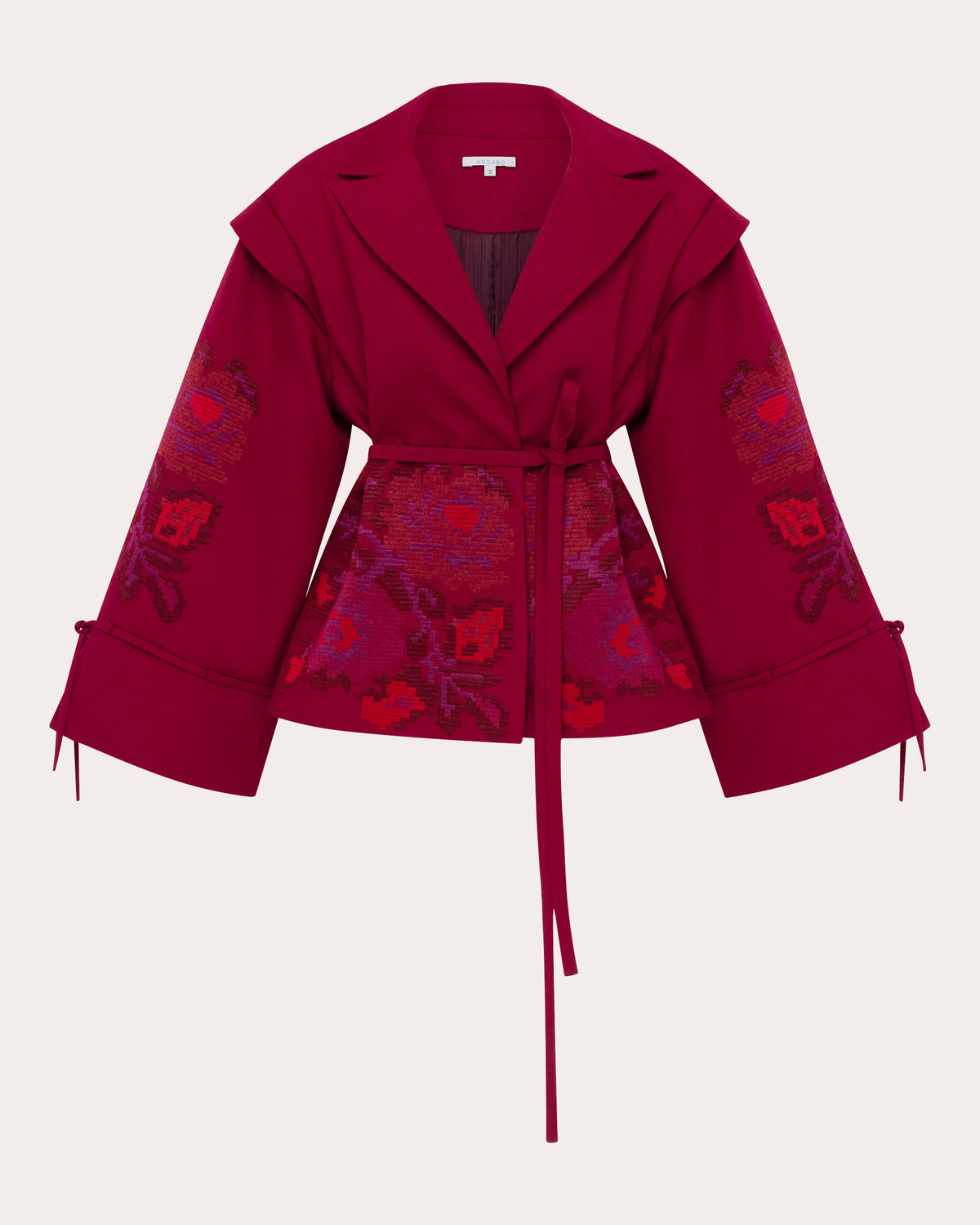 Pixel Rose Embroidered Wool Peplum Jacket