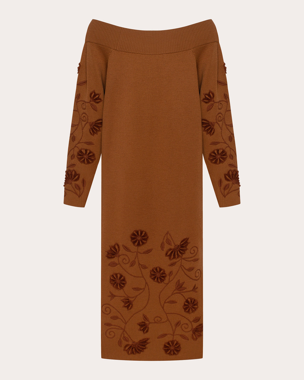 Etherea Embroidered Wool Off-Shoulder Midi Dress