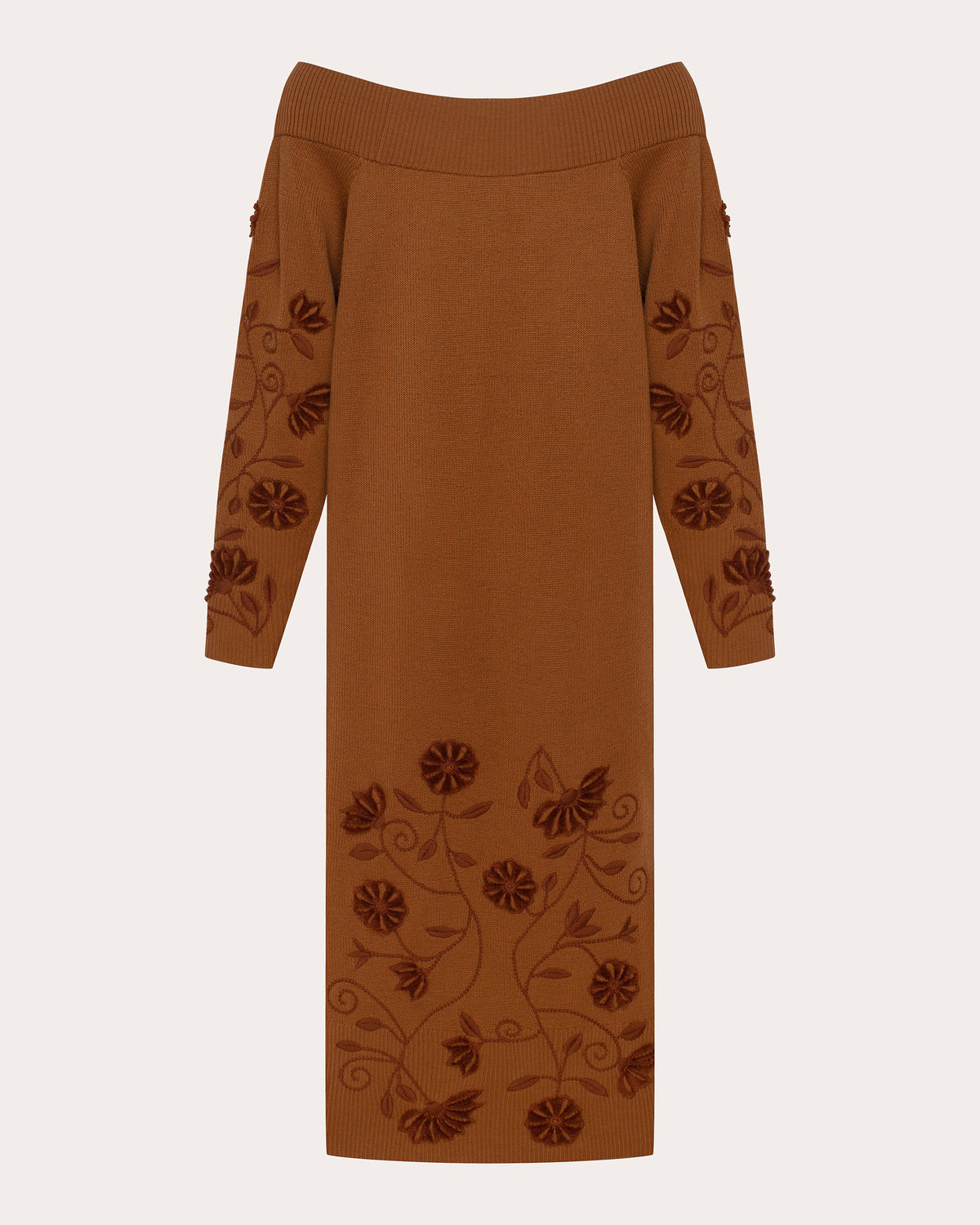 Etherea Embroidered Wool Off-Shoulder Midi Dress