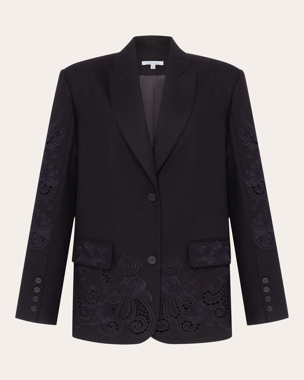 Rose Atelier Embroidered Cutwork Wool Blazer