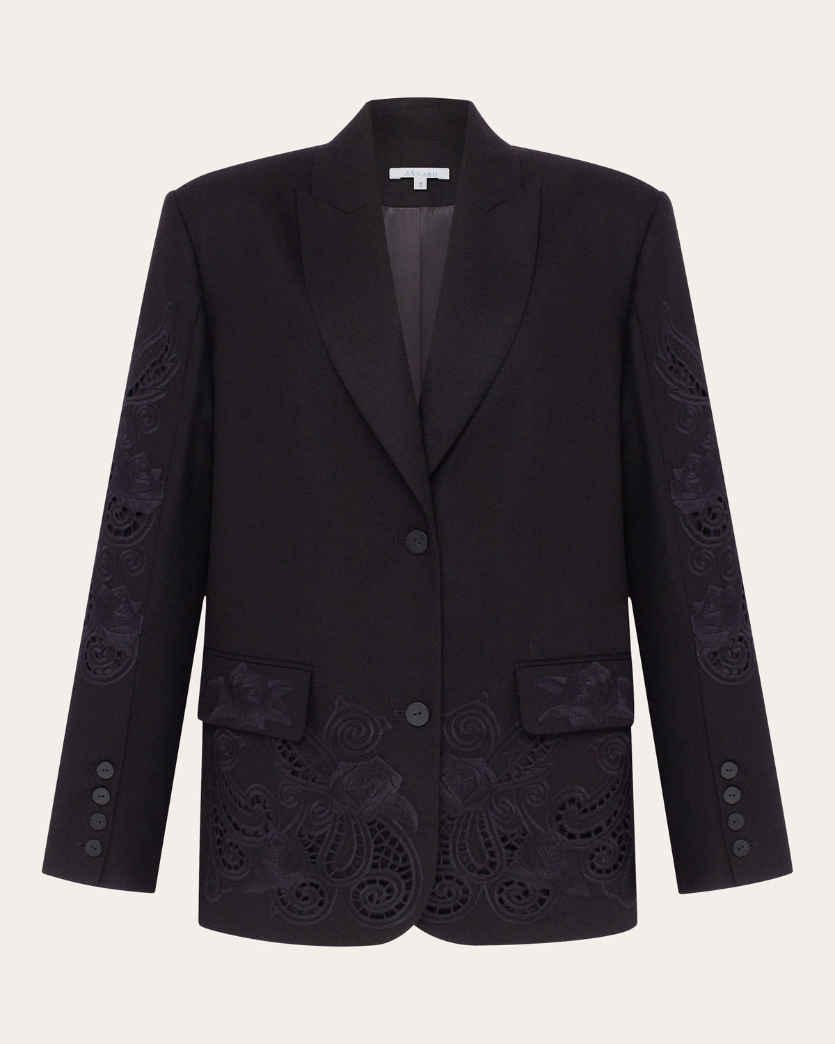 Rose Atelier Embroidered Cutwork Wool Blazer