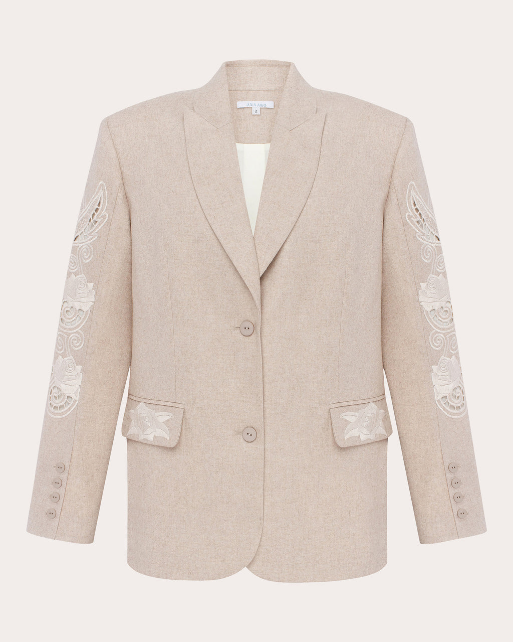 Rose Atelier Embroidered Cutwork Wool Blazer