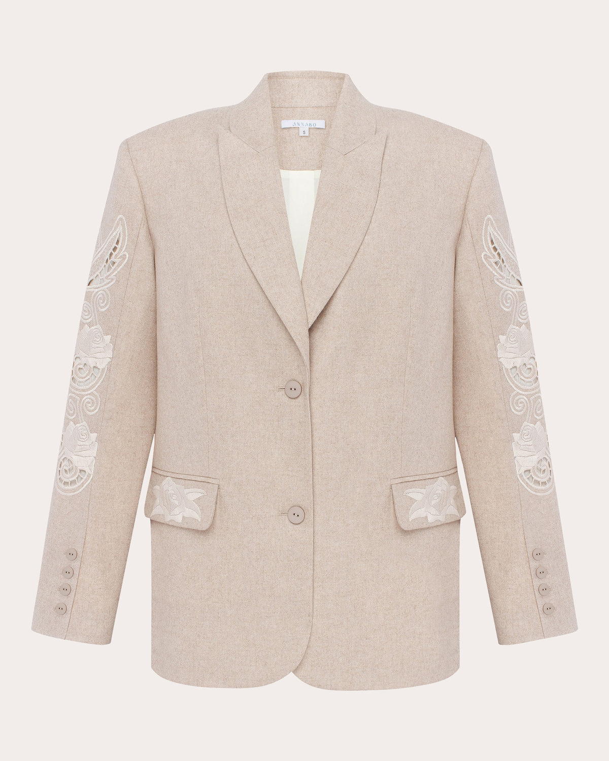 Rose Atelier Embroidered Cutwork Wool Blazer