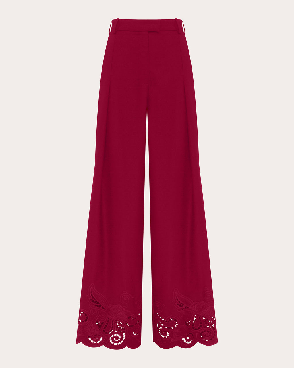 Crimson Rose Embroidered Cutwork Wide-Leg Pants