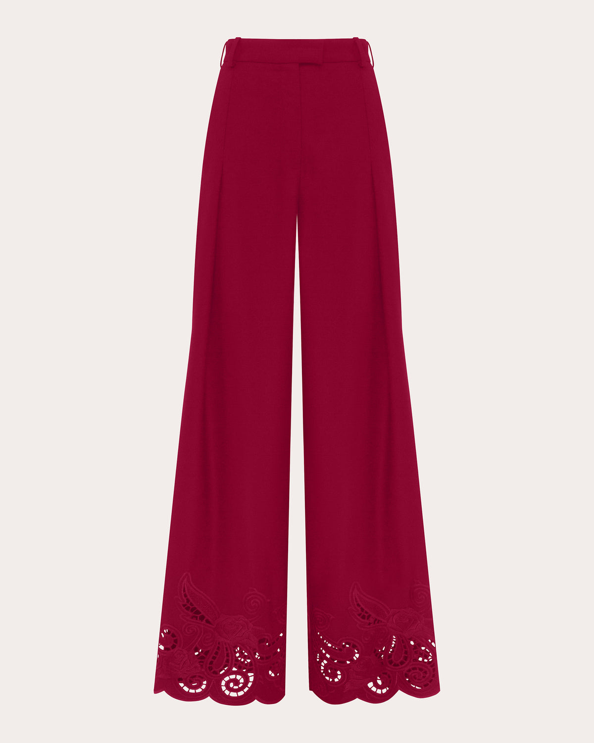 Crimson Rose Embroidered Cutwork Wide-Leg Pants