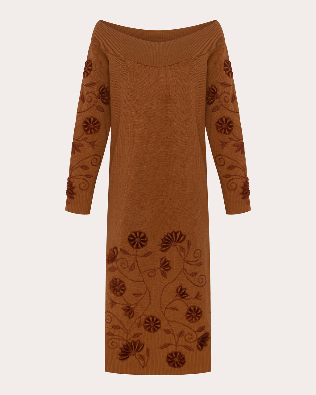 Etherea Embroidered Wool Off-Shoulder Midi Dress