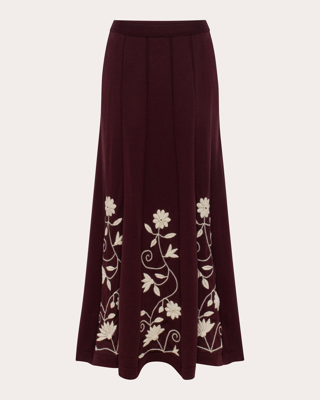 Etherea Embroidered Wool Pleated Maxi Skirt