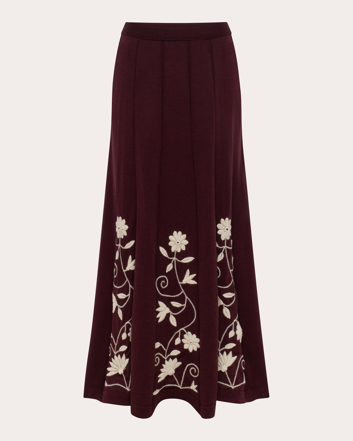 Etherea Embroidered Wool Pleated Maxi Skirt