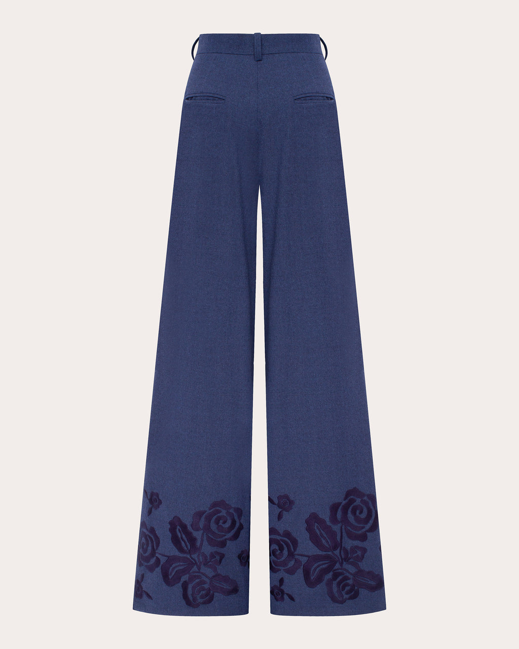 Velvet Rose Embroidered Wool Wide-Leg Pants