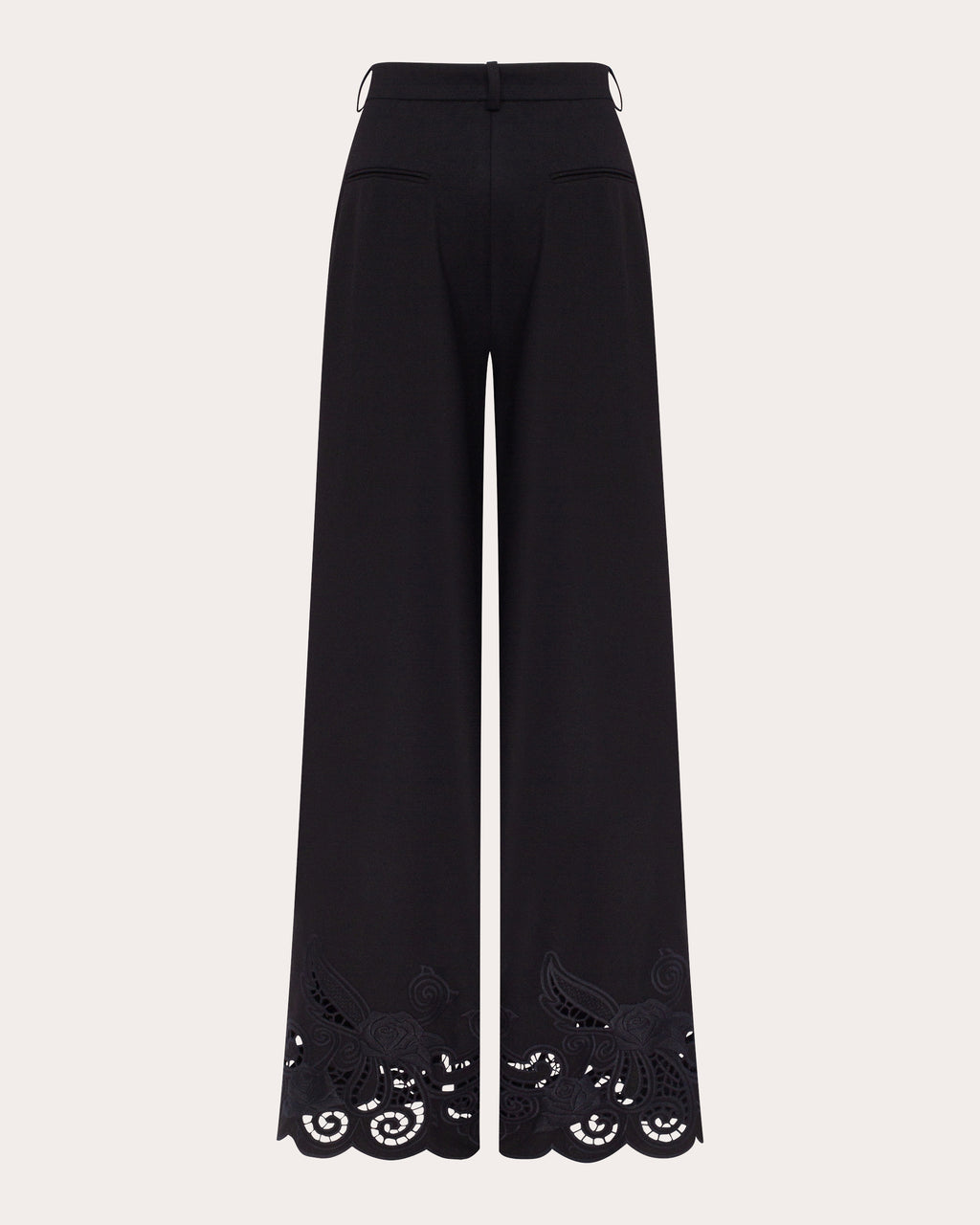 Black Rose Embroidered Cutwork Wide-Leg Pants