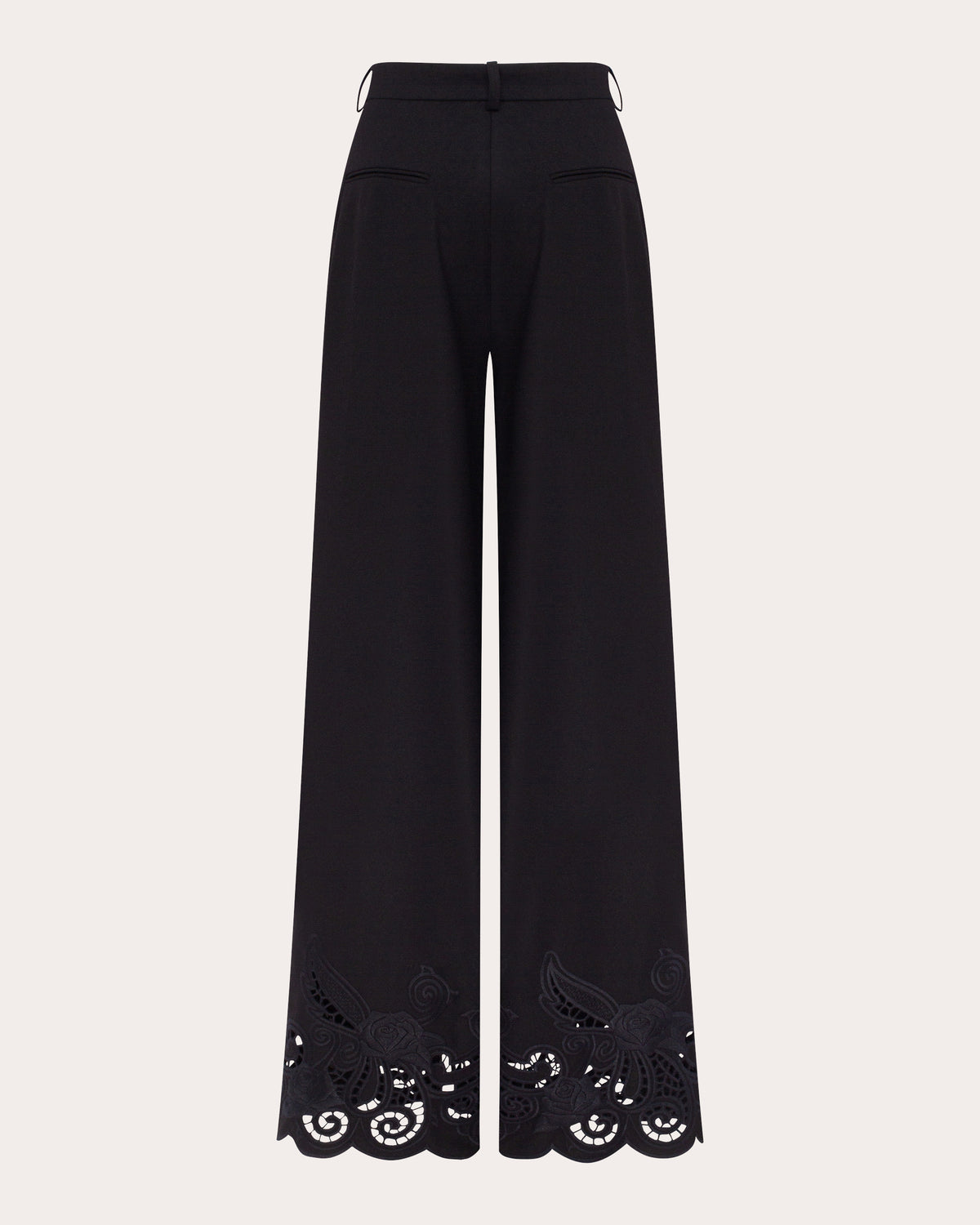 Black Rose Embroidered Cutwork Wide-Leg Pants