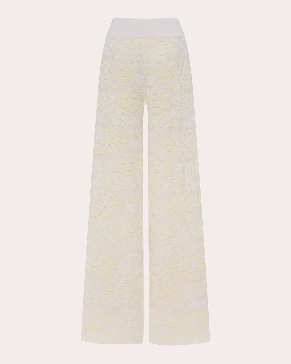Pale Rose Jacquard Wool Wide-Leg Pants