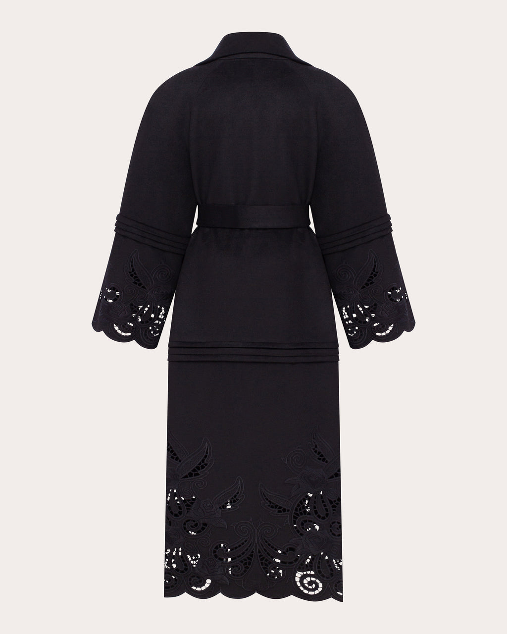 Rose Eclipse Embroidered Cutwork Wool Coat