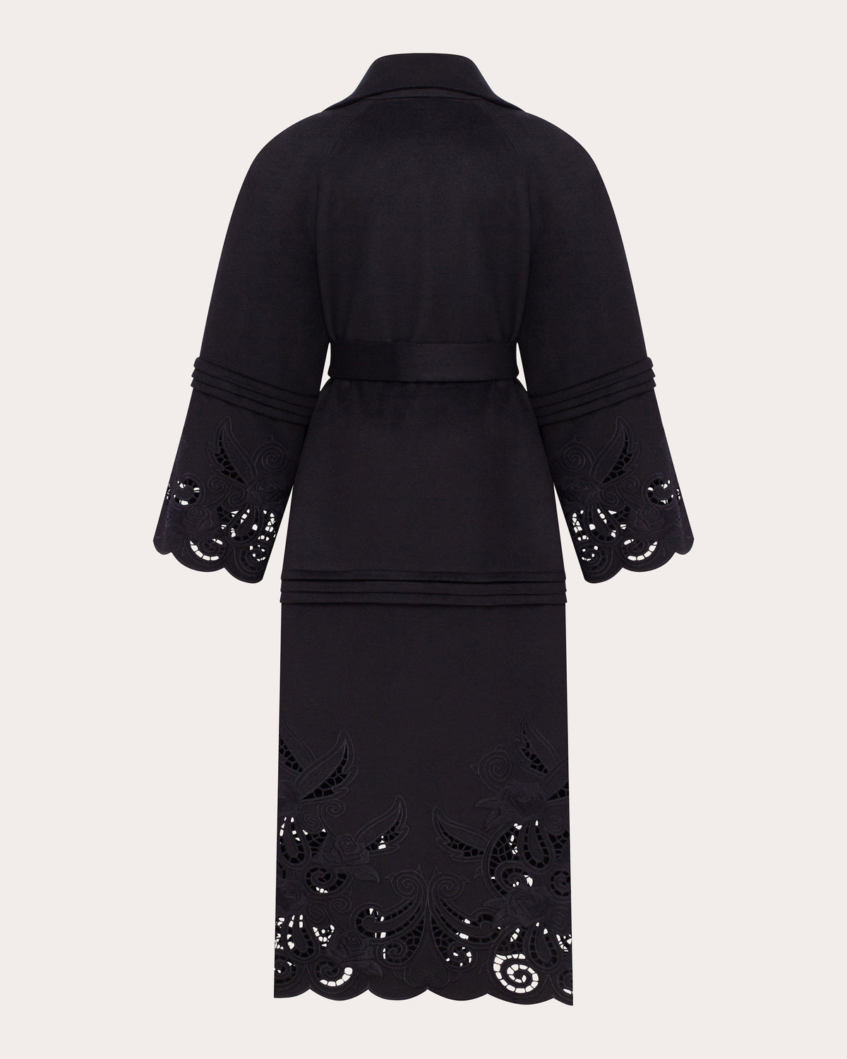 Rose Eclipse Embroidered Cutwork Wool Coat