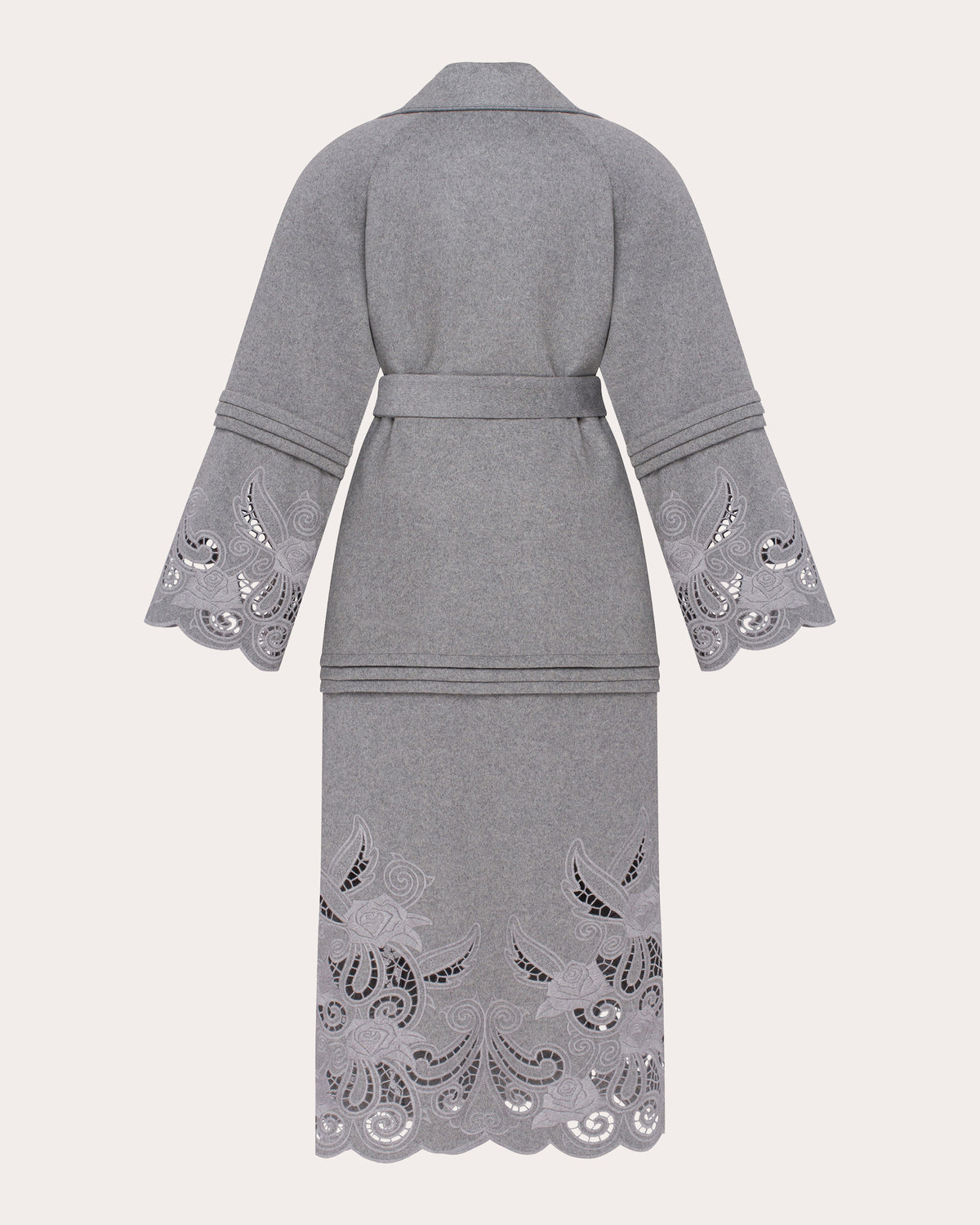 Rose Eclipse Embroidered Cutwork Wool Coat