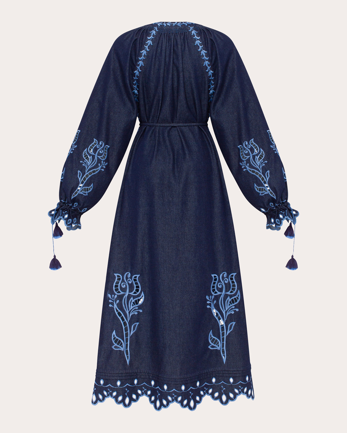 Midnight Rose Embroidered Cotton Maxi Dress