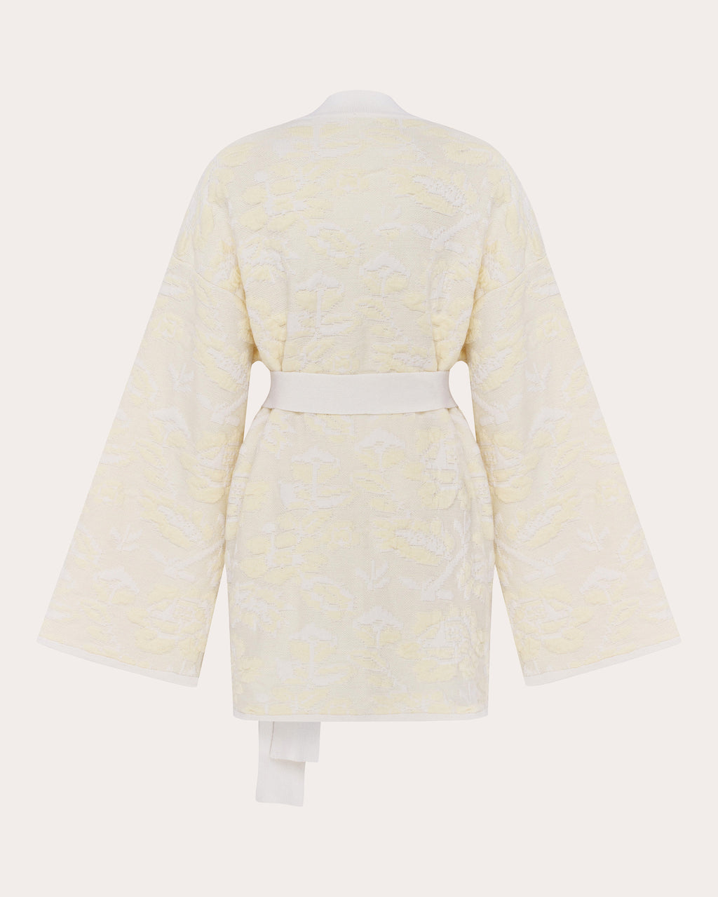 Pale Rose Jacquard Wool Belted Cardigan