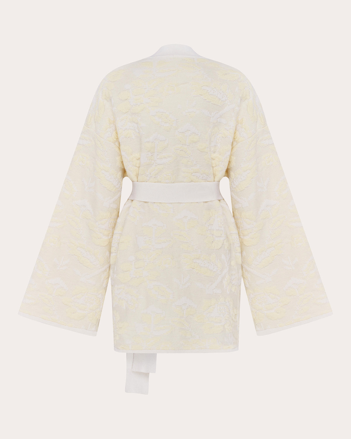 Pale Rose Jacquard Wool Belted Cardigan
