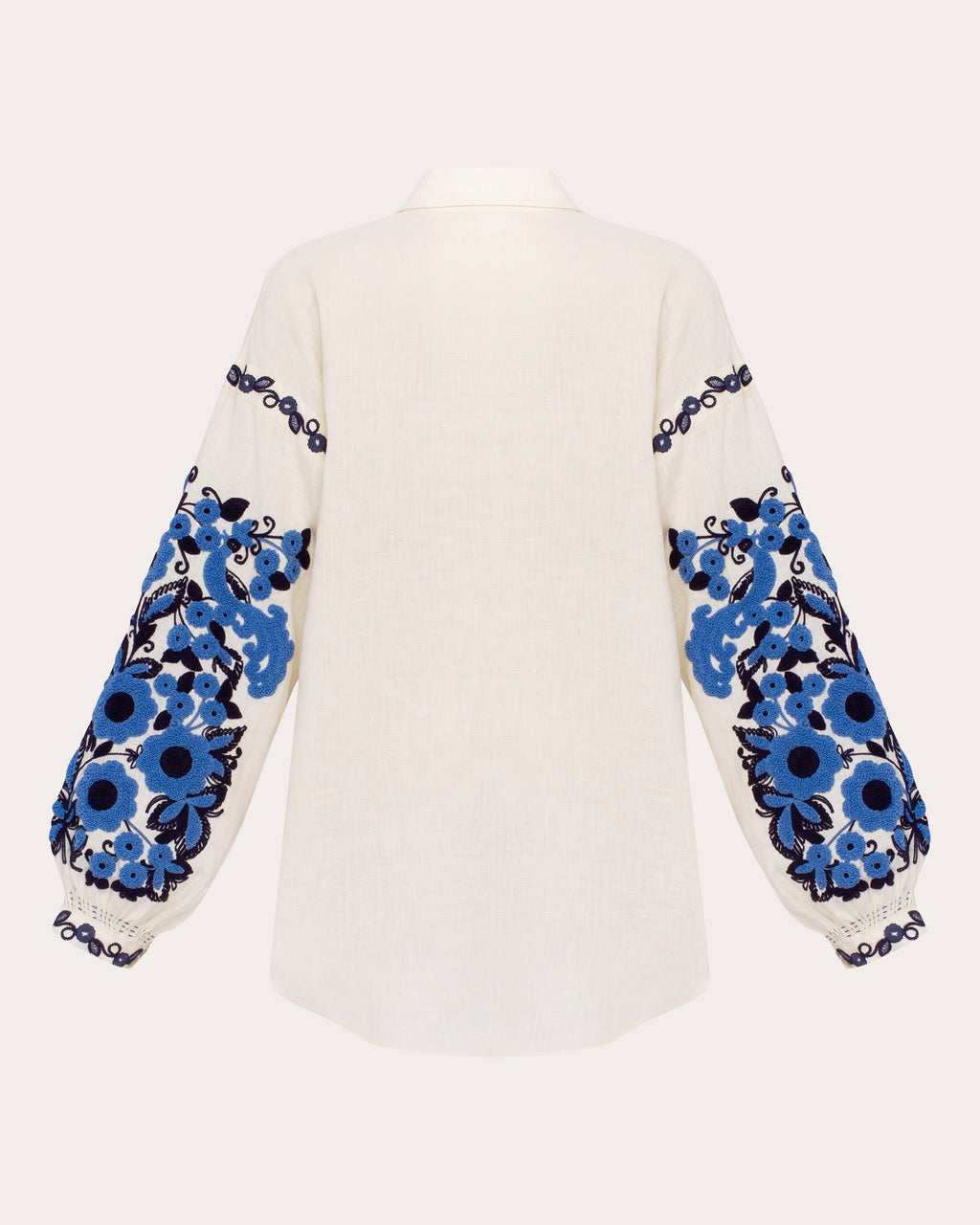 Column Bloom Embroidered Linen High-Low Blouse