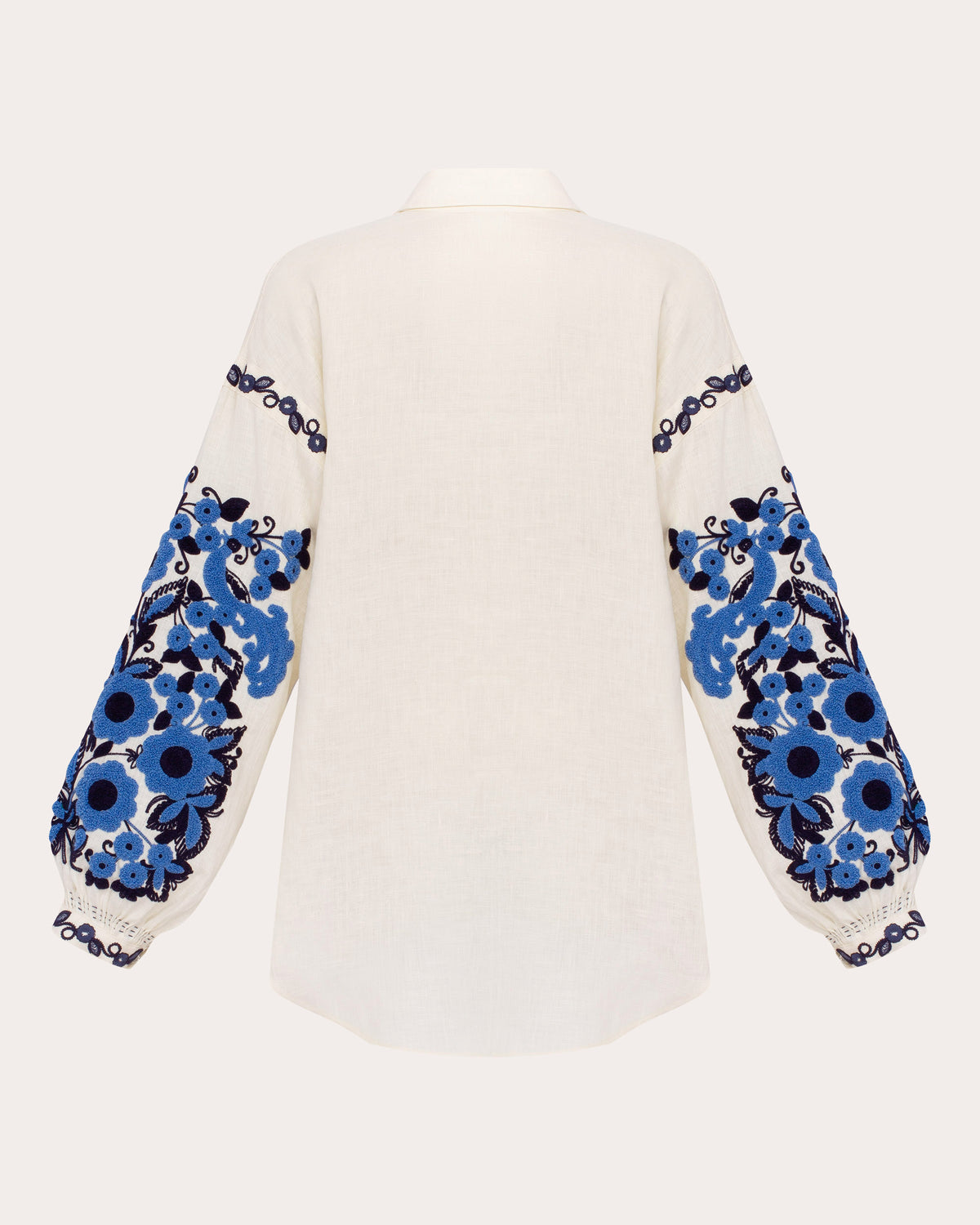 Column Bloom Embroidered Linen High-Low Blouse