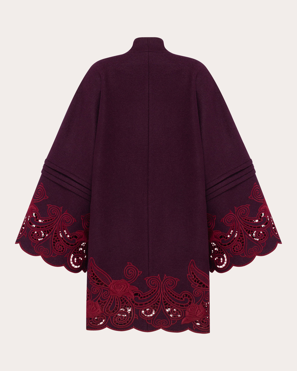 Winter Plum Embroidered Cutwork Wrap Coat