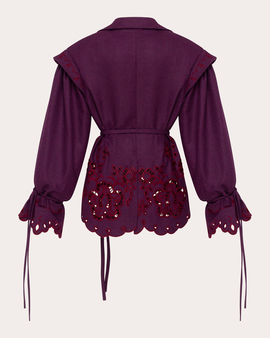 Burgundy Rose Embroidered Wool Peplum Jacket