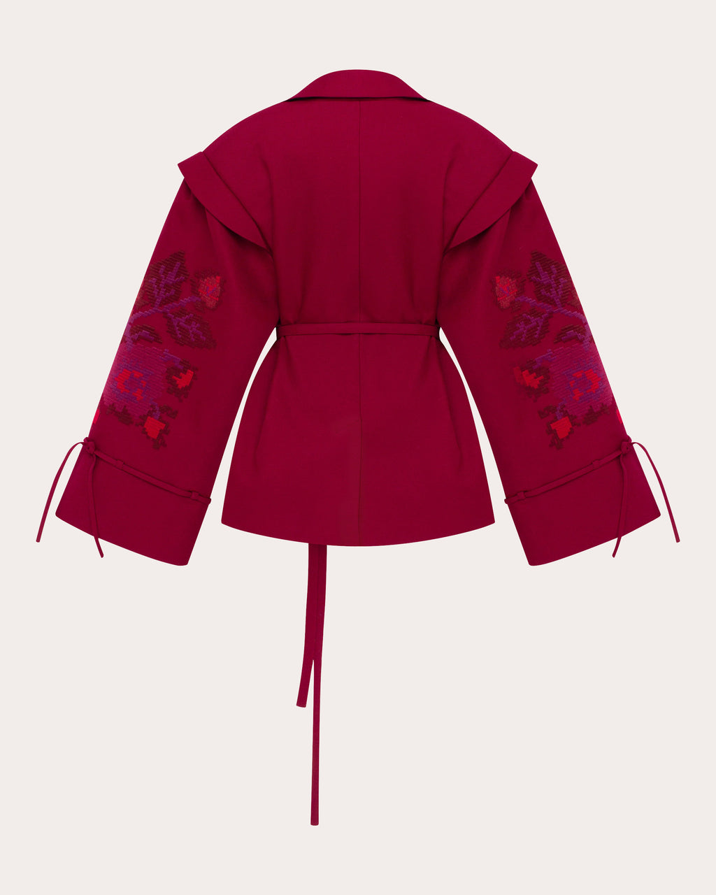 Pixel Rose Embroidered Wool Peplum Jacket