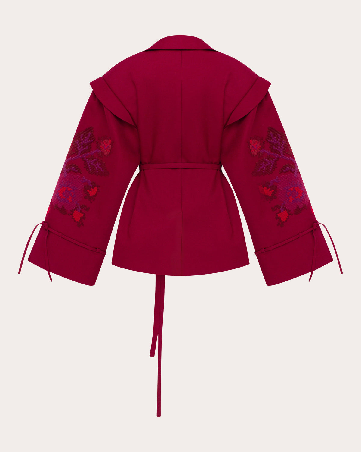 Pixel Rose Embroidered Wool Peplum Jacket