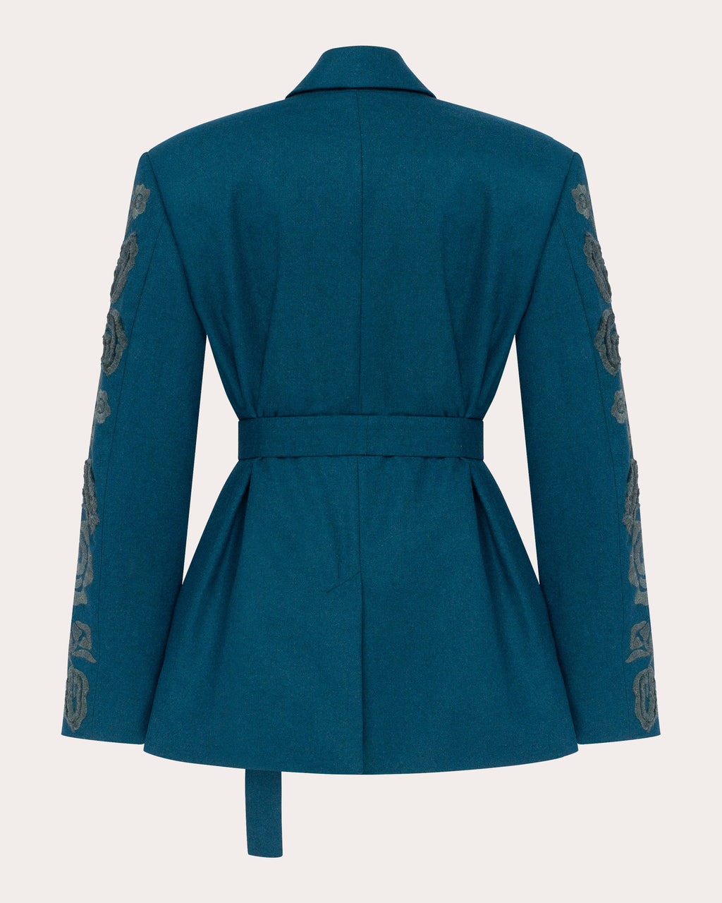 Velvet Rose Embroidered Wool Belted Blazer