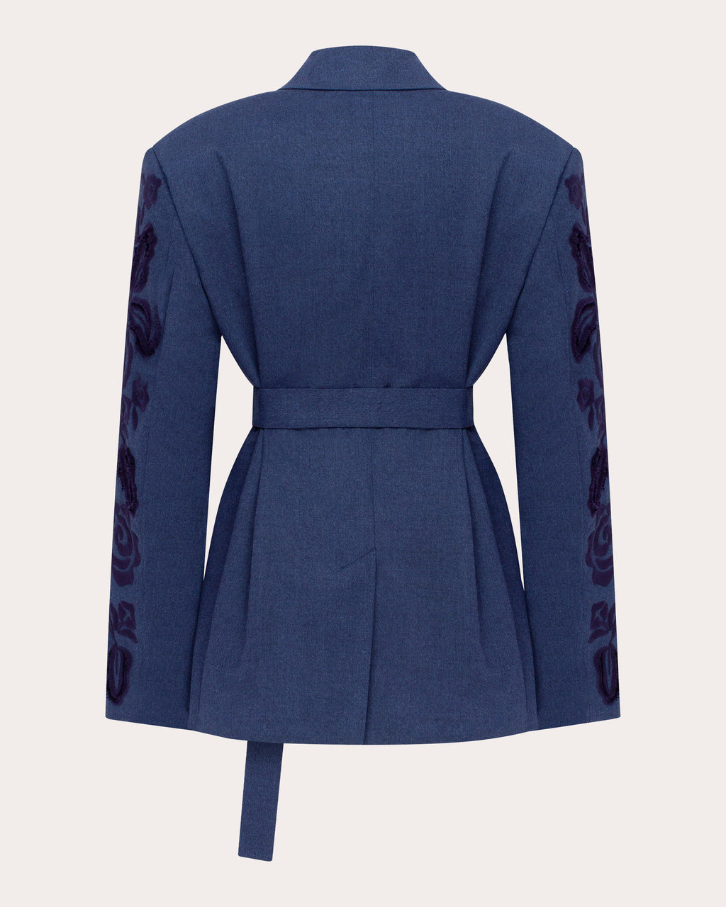 Velvet Rose Embroidered Wool Belted Blazer