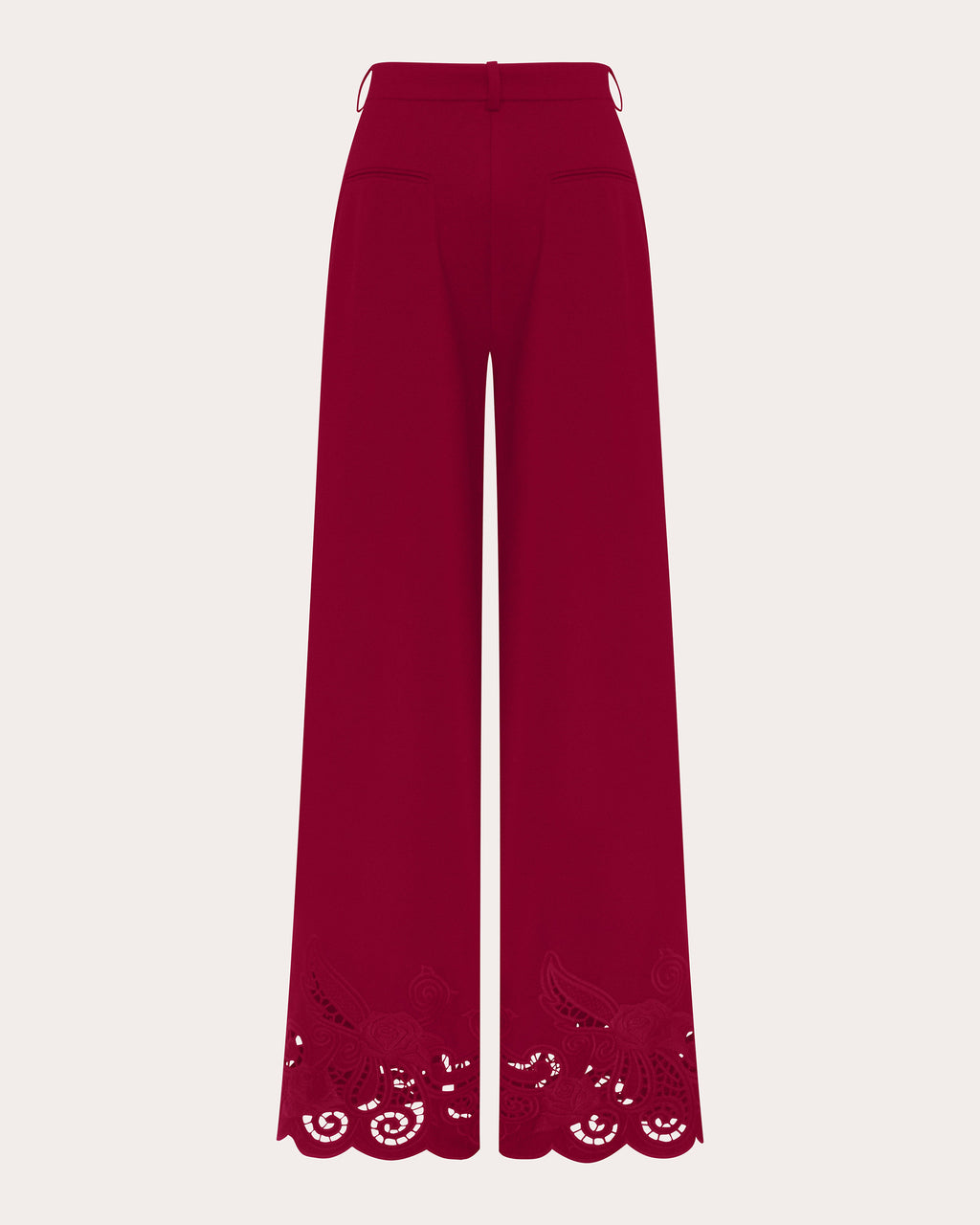 Crimson Rose Embroidered Cutwork Wide-Leg Pants