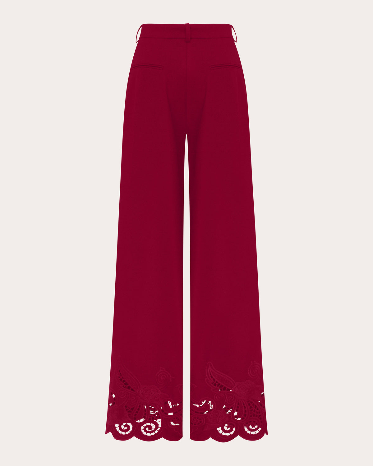 Crimson Rose Embroidered Cutwork Wide-Leg Pants
