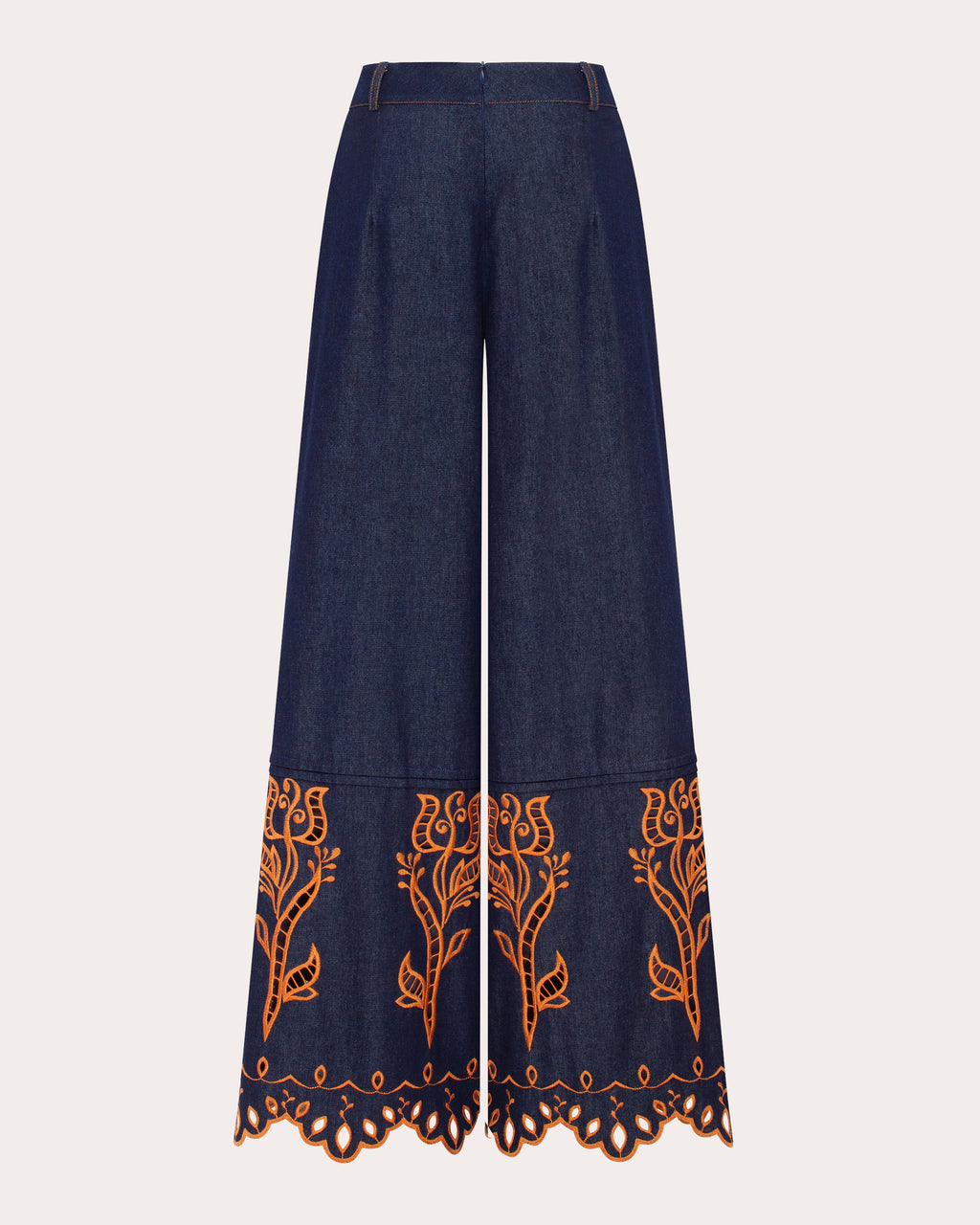 Velvet Rose Embroidered Denim Wide-Leg Pants